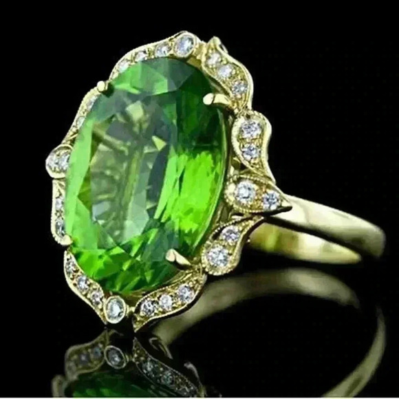 Bridgerton Era Look 18k Gold Over Sterling Silver Peridot CZ White Sapphire Ring - Picture 1 of 4